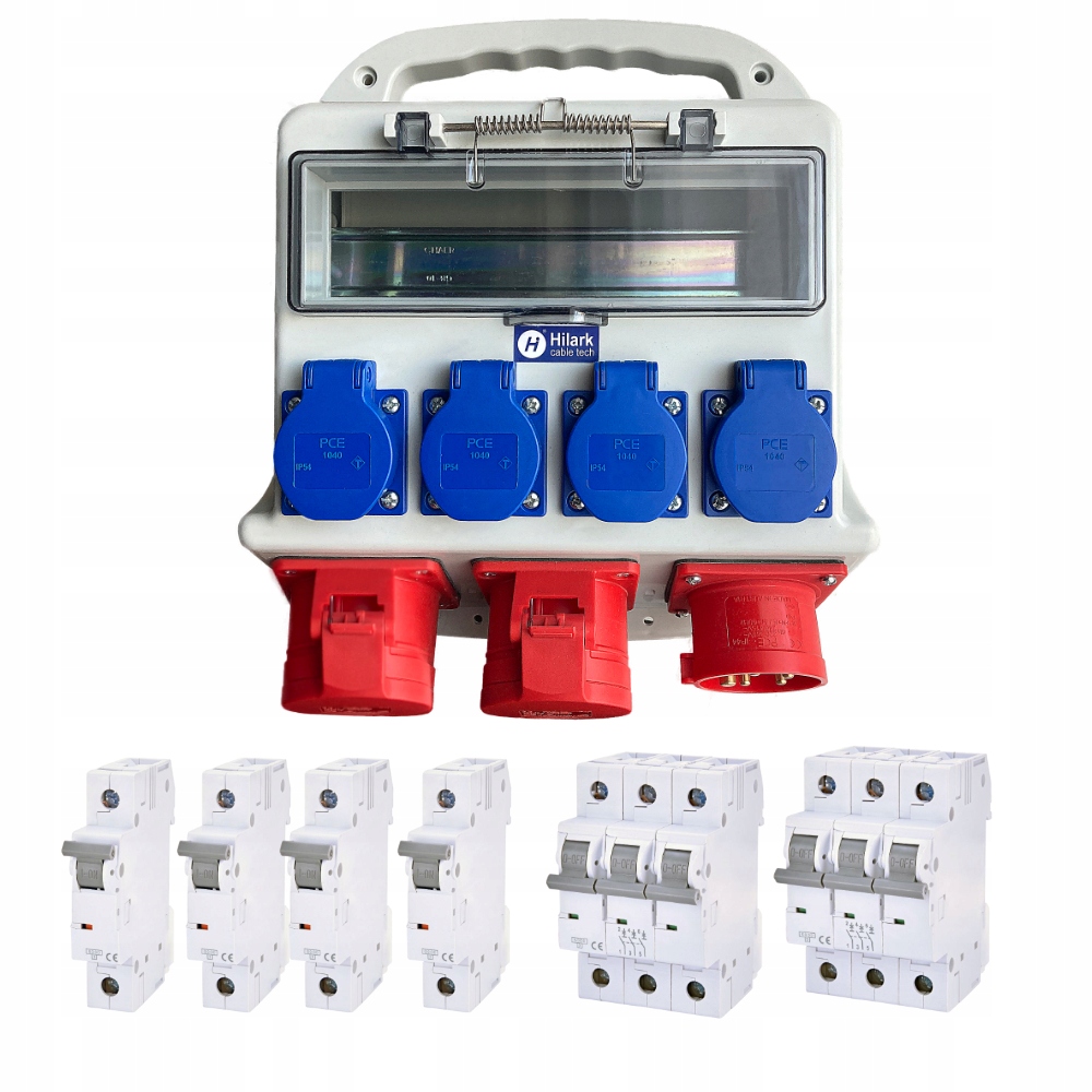 Rozdzielnica elektryczna 6 gniazd bezpiecz na każde gniazdo 16A + 32A 3P 1P