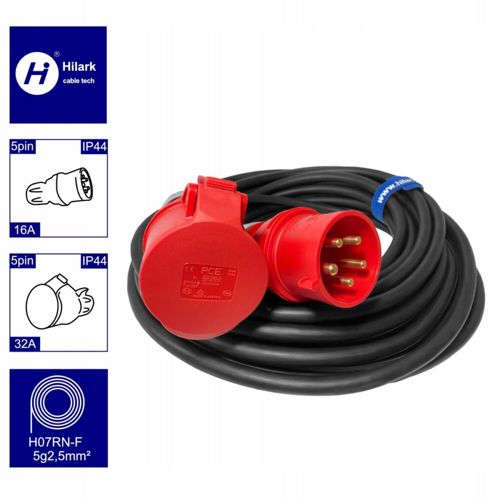 Adaptateur triphasé, fiche CEE 16A vers prise CEE 32A 1m