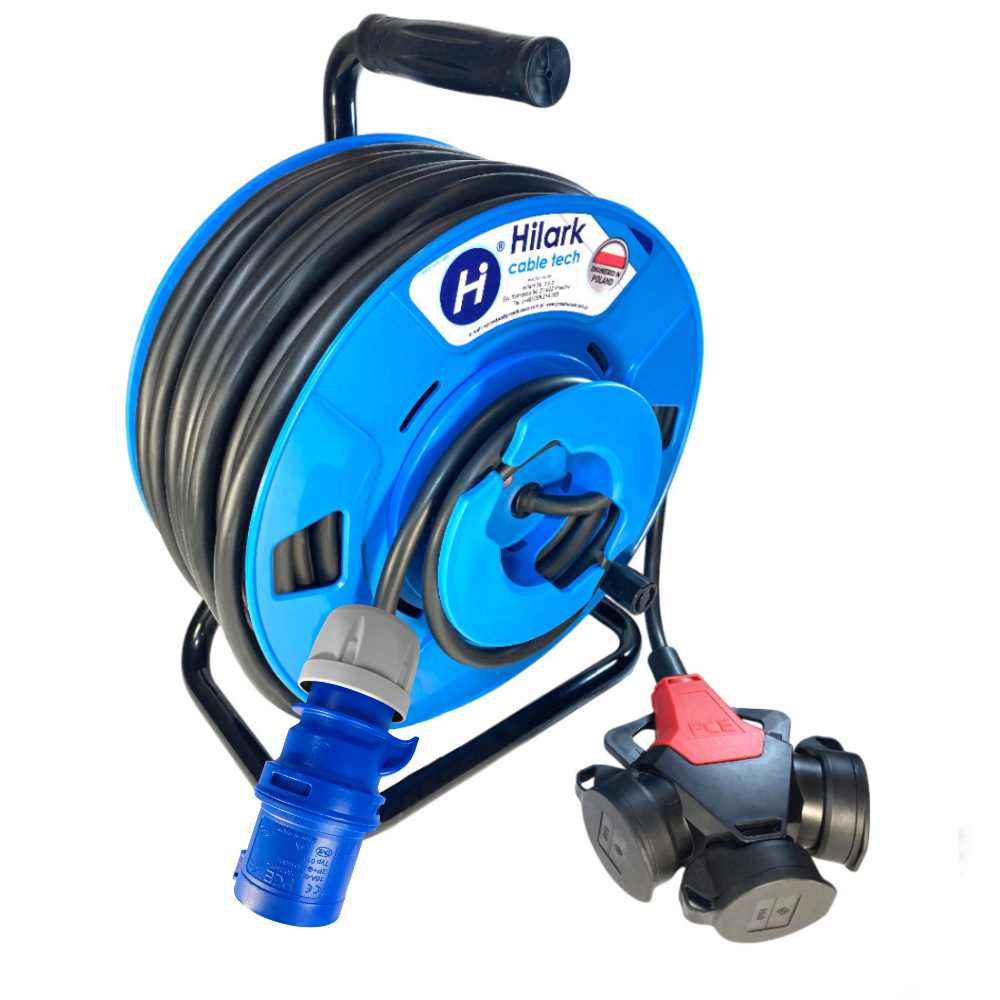 Rallonge CEE H05RR-F 3x2,5 adaptateur triple sur enrouleur inversé