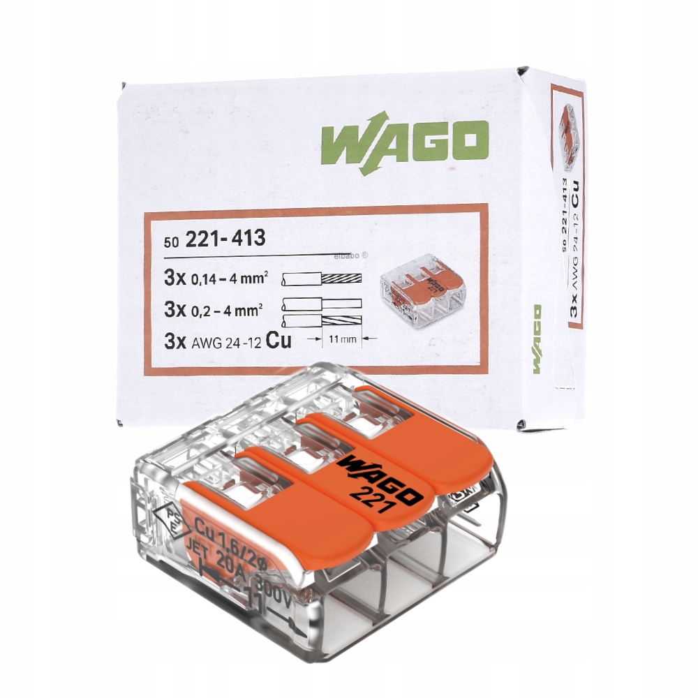 Connecteur rapide Wago 221-413 fil toronné 3x 0,14-4 mm² connecteur à levier lot de 50 pièces
