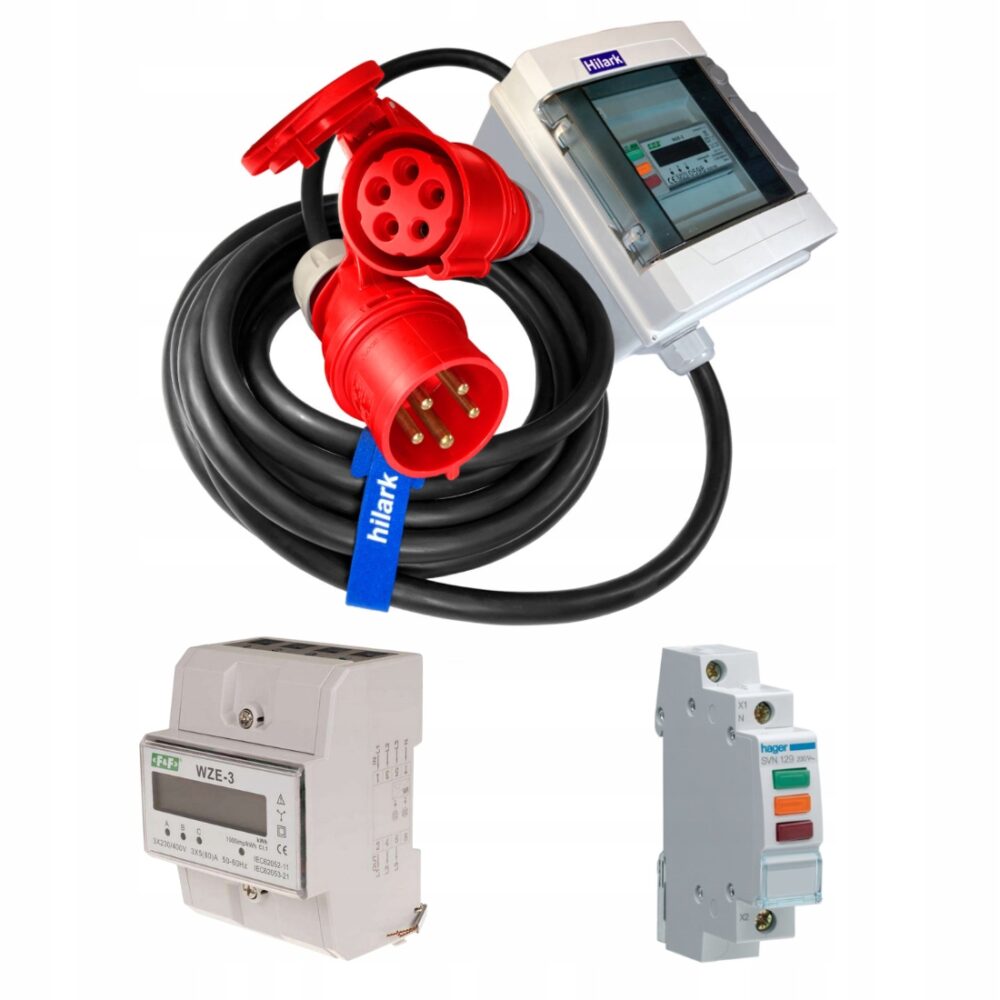 Rallonge triphasée CEE en caoutchouc H07RN-F 5×2,5 16A avec compteur d&rsquo;énergie + indicateur de phases 3m