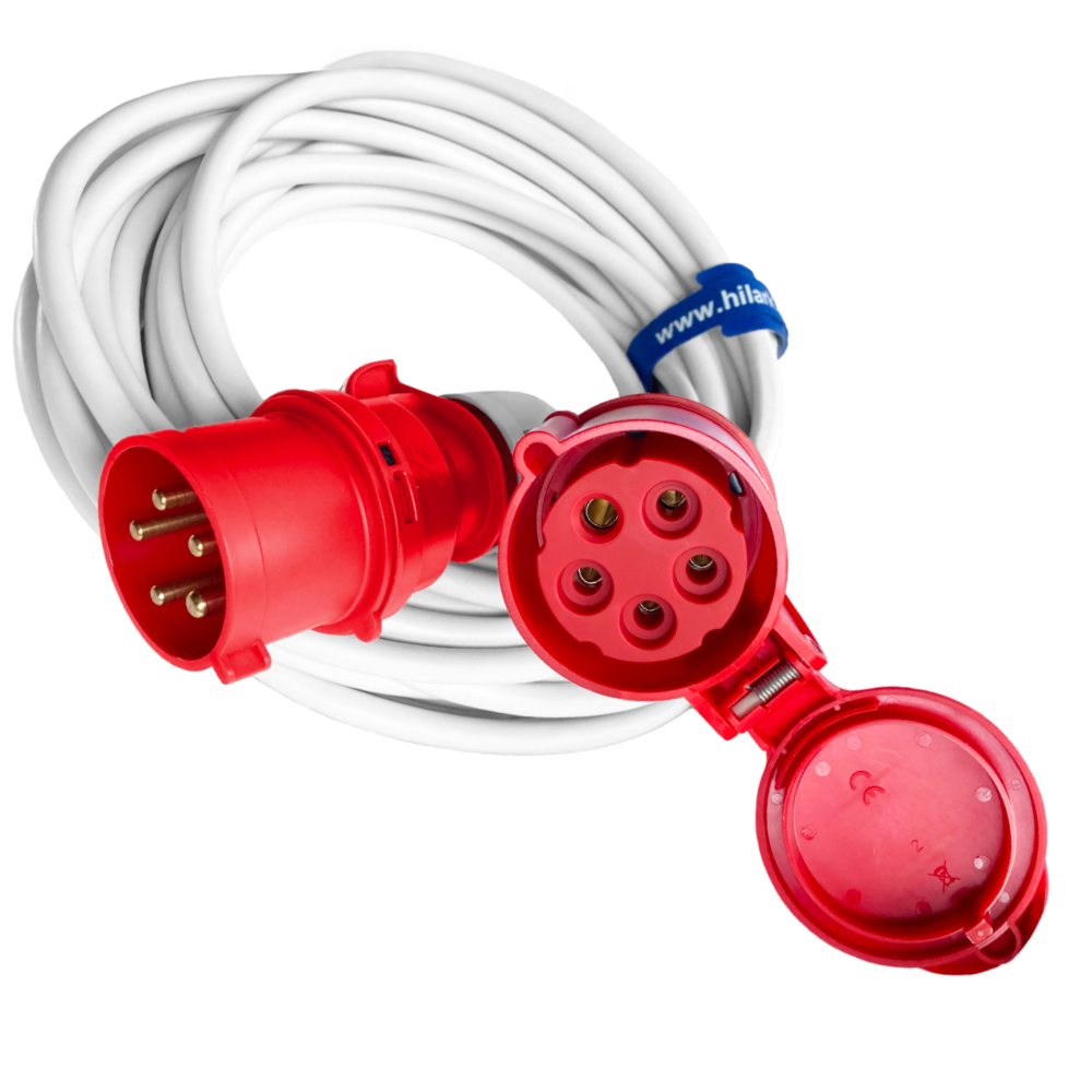 Rallonges triphasées CEE 16A blanches 5g2,5 H05VV-F