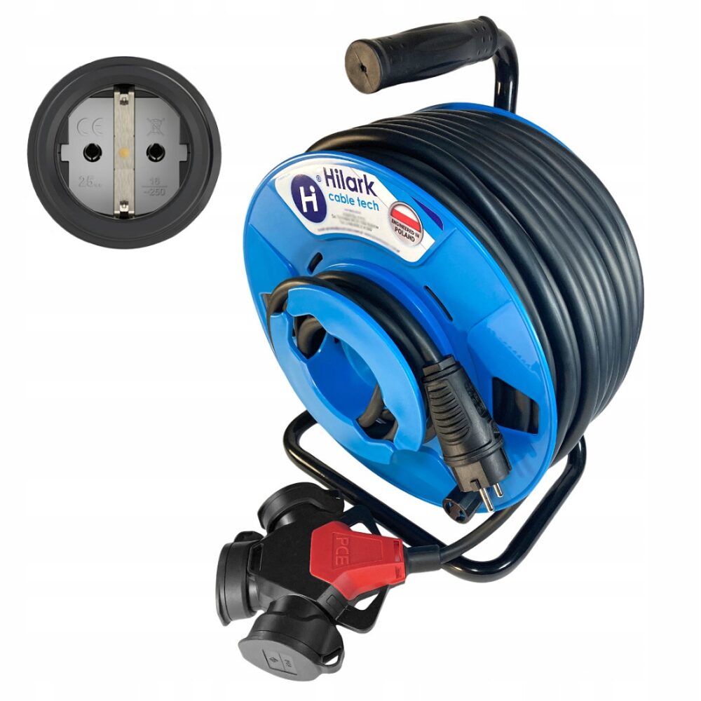 Rallonges sur enrouleur inversé H07RN-F 3x2,5 adaptateur triple Schuko