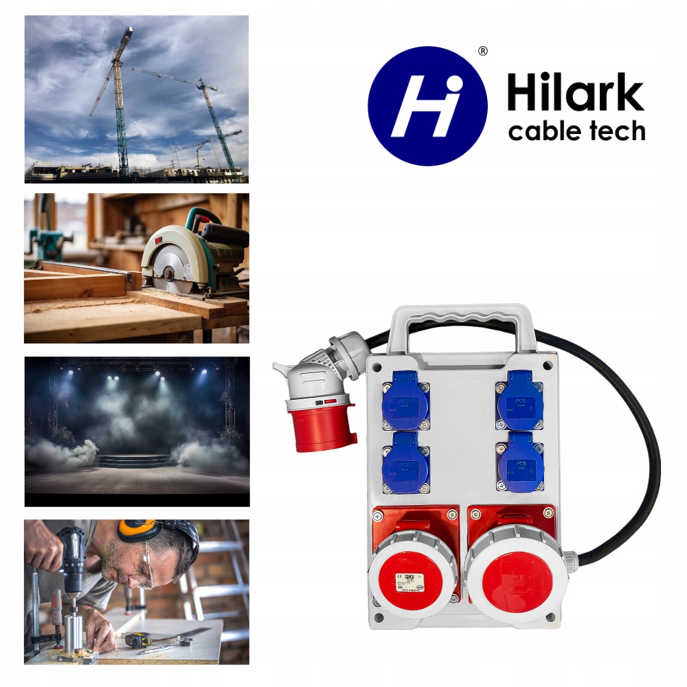 Coffret de chantier mobile alimenté par 2x32A fiche coudée environ 30m