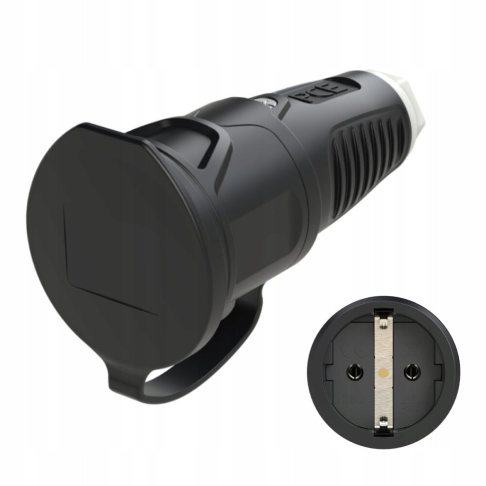 Prise Schuko en caoutchouc, avec lames, gamme exclusive PCE