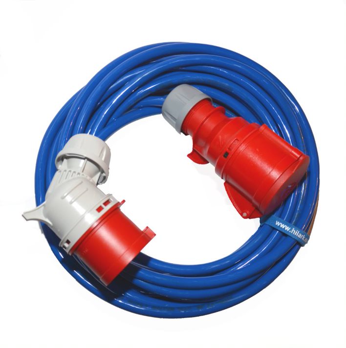 Rallonge triphasée CEE 1m H07BQ-F 5×2,5 mm fiche coudée 16A 400V IP44