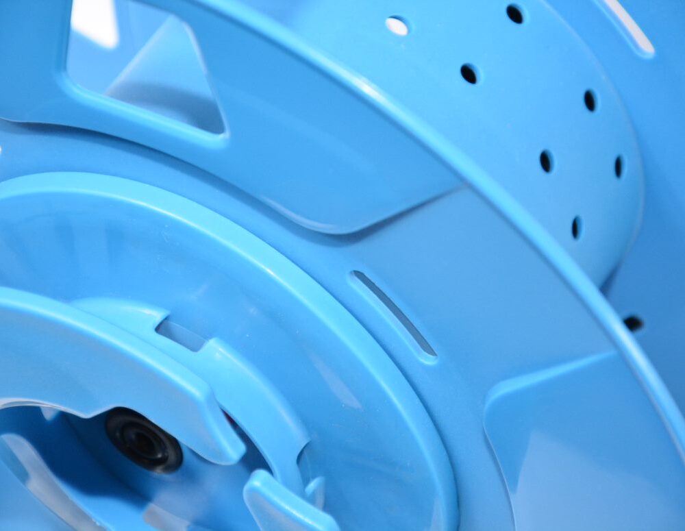 Rallonge de jardin H07BQ-F 3G2,5 bleue 750V sur enrouleur inversé avec fiche et prise 25m