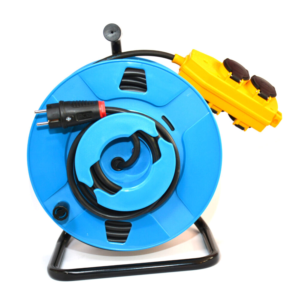 Rallonges sur enrouleur inversé en caoutchouc H05RR-F 3x1,5 répartiteur jaune