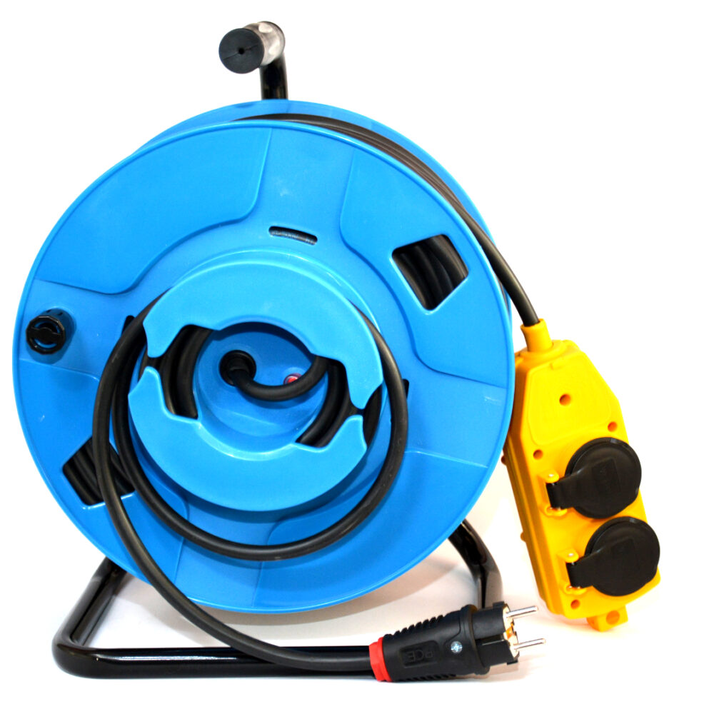 Rallonge inversée en caoutchouc H05RR-F 3×1,5mm² 25m, enrouleur avec répartiteur