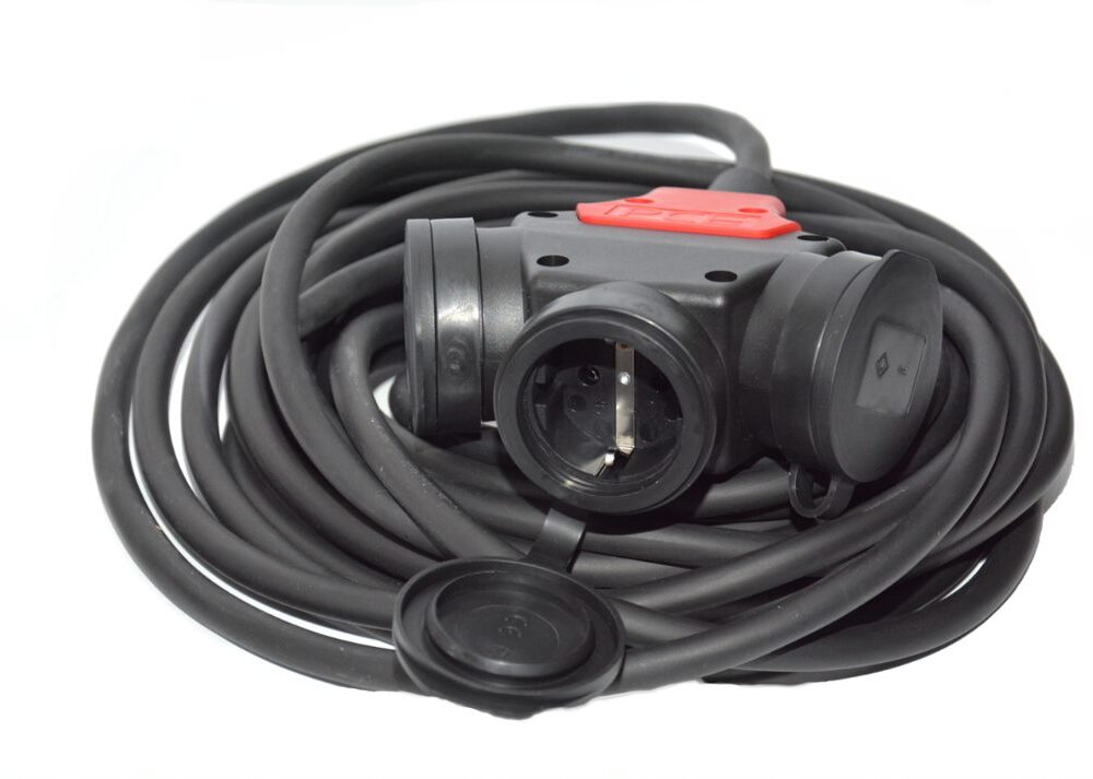 Przedłużacz gumowy H07RN-F 3×1,5 mm OnPD wtyczka i trojnik SCHUKO 1m