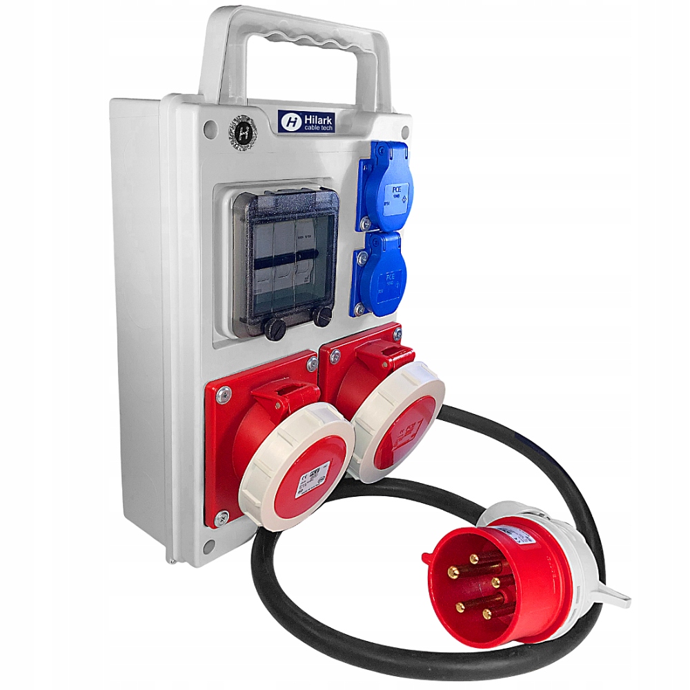 Coffret de chantier triphasé avec interrupteur 2x32A fiche coudée env. 0,5m