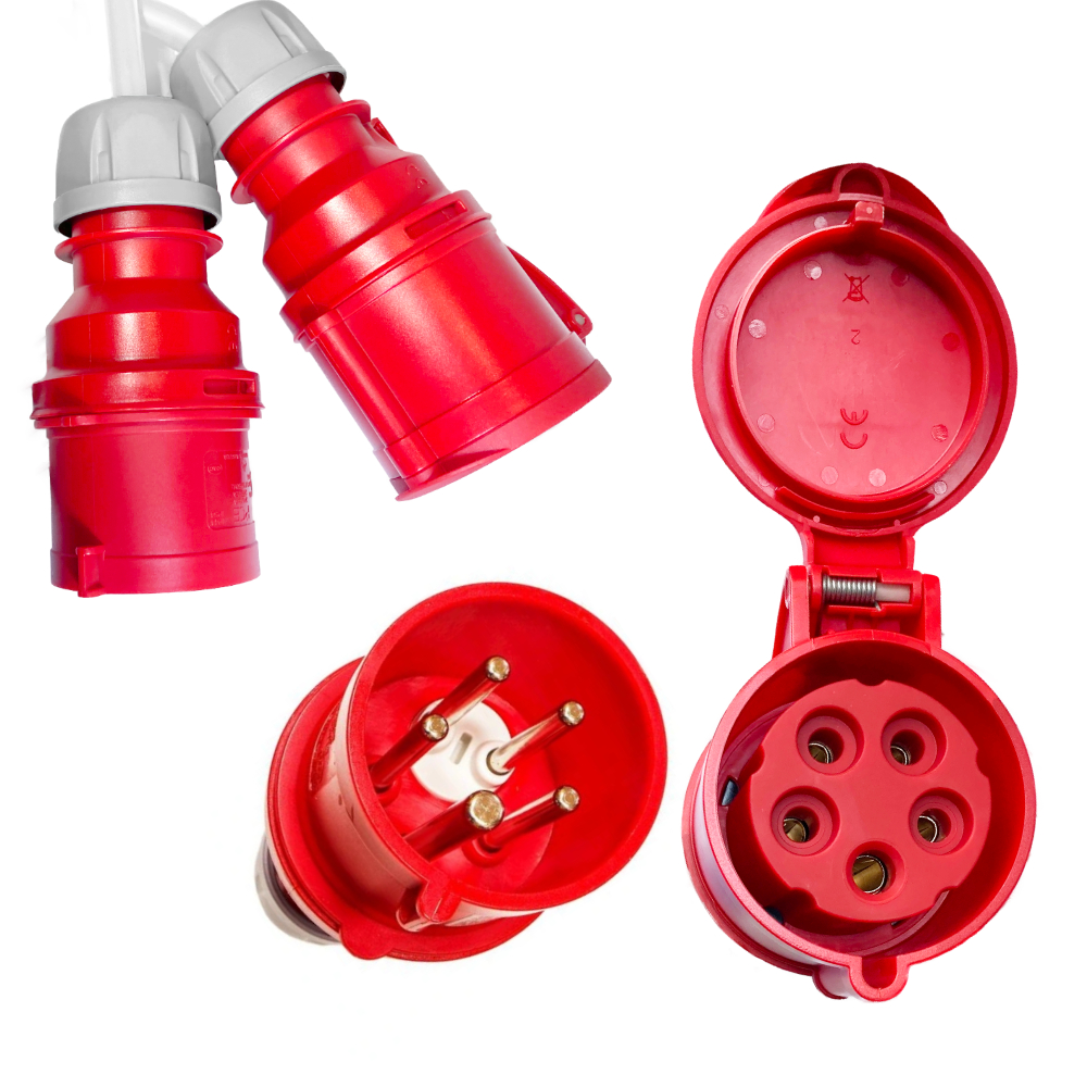 Rallonge triphasée CEE 1m H05VV-F 5×2,5 16A croisement de phases blanc