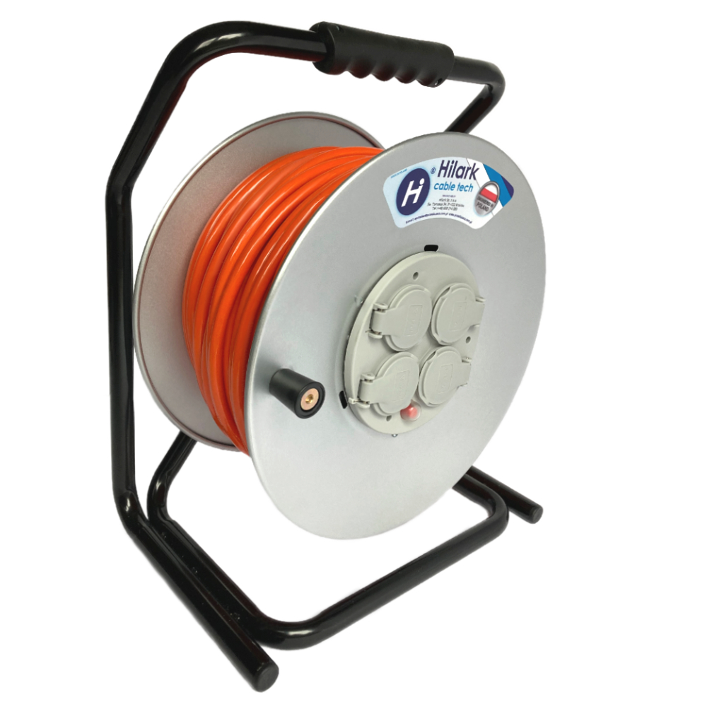 Rallonge H07BQ-F 3×2,5 – Enrouleur à cadre métallique en polyuréthane orange 1m