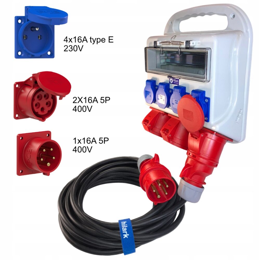 Rozdzielnica budowlana 2x16A + 4x230V PCE + przedłużacz 3m