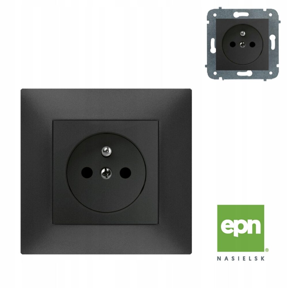 PRISE ÉLECTRIQUE SIMPLE NOIRE CARLA AVEC MISE À LA TERRE 2P+T EPN 1733-09