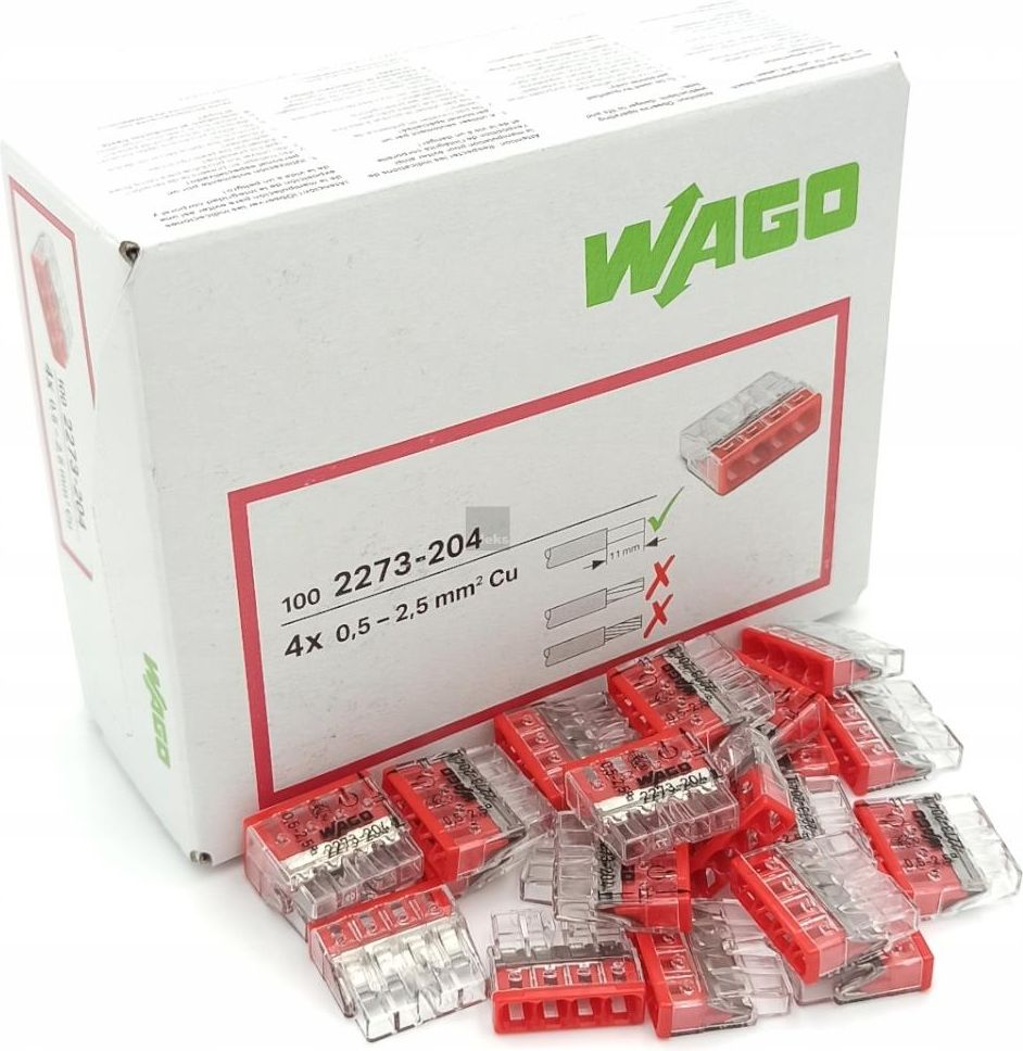 Connecteur rapide Wago 2273-204 fil rigide 4x 0,5-2,5mm raccord rapide 4 voies lot de 100 pièces