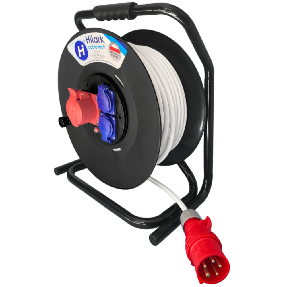 Rallonge triphasée CEE PVC H05VV-F 5×2,5mm² sur enrouleur 1m