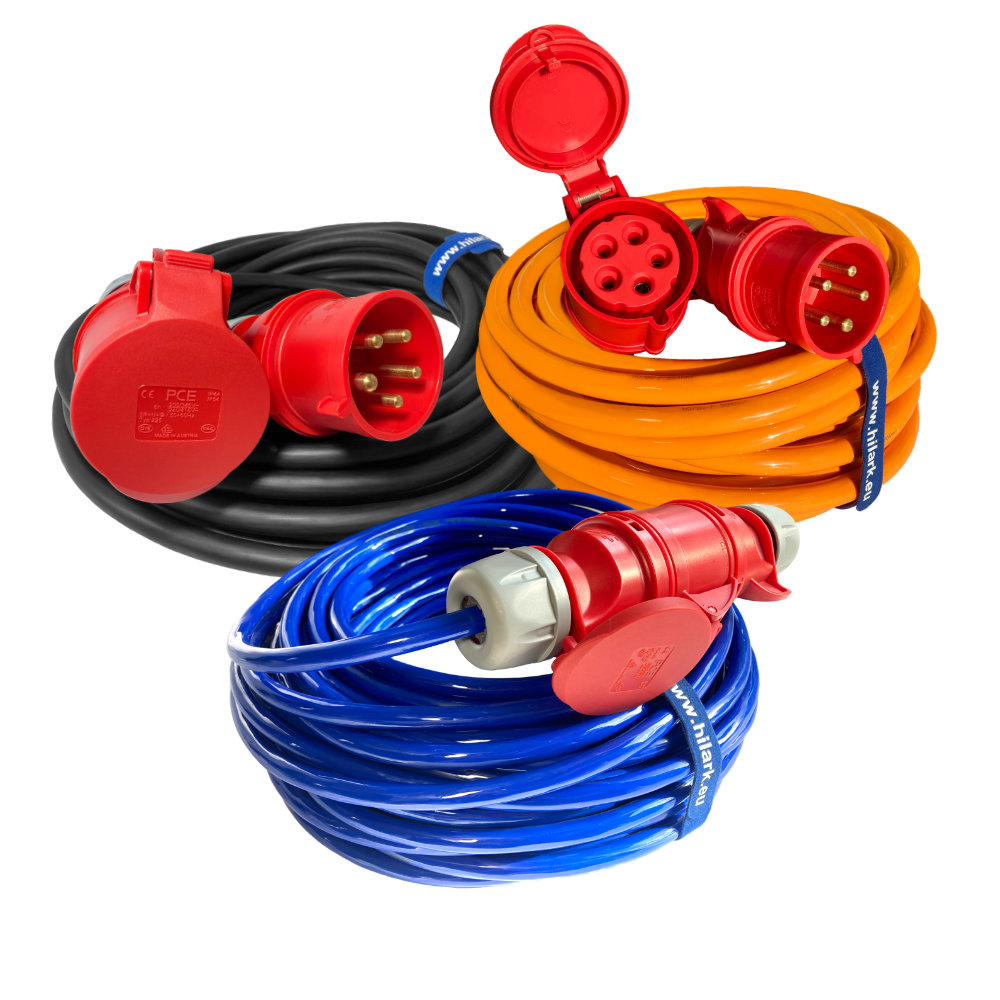 Rallonges triphasées CEE avec fiche droite