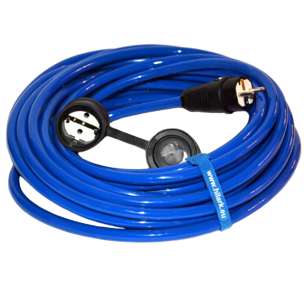 Rallonge H07BQ-F 3x2,5mm² PUR bleue fiche et prise Schuko (type F)