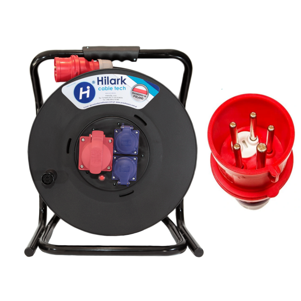 Rallonges triphasées CEE sur enrouleur 32A H07RN-F 5x4 croisement de phases