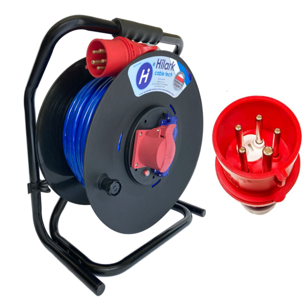 Rallonges triphasées CEE sur enrouleur 16A H07BQ-F 5x2,5 croisement de phases