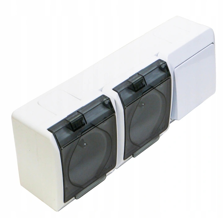 Prise double 0327-21 interrupteur 1-pôle blanc fumé IP44 HERMES