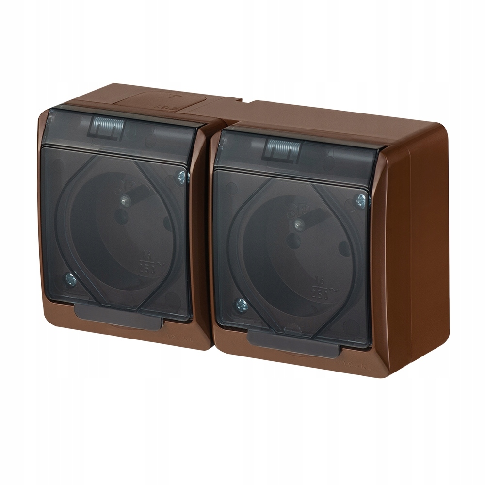 Prise double Hermes hermétique marron avec terre IP44 0322-05