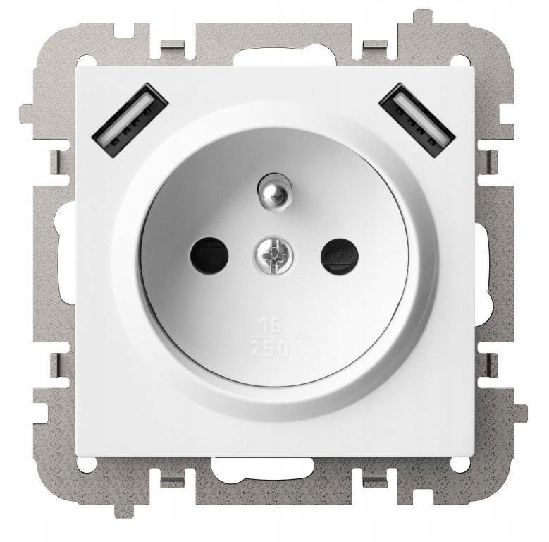 SANTRA Prise 2P+T 2xUSB Alimentée sans cadre blanc 4188-10