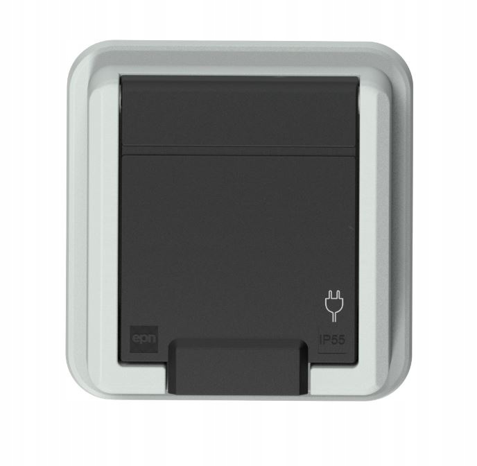 Prise de courant encastrée simple AQUANT 2K avec terre 2P+Z IP55 – couleur gris