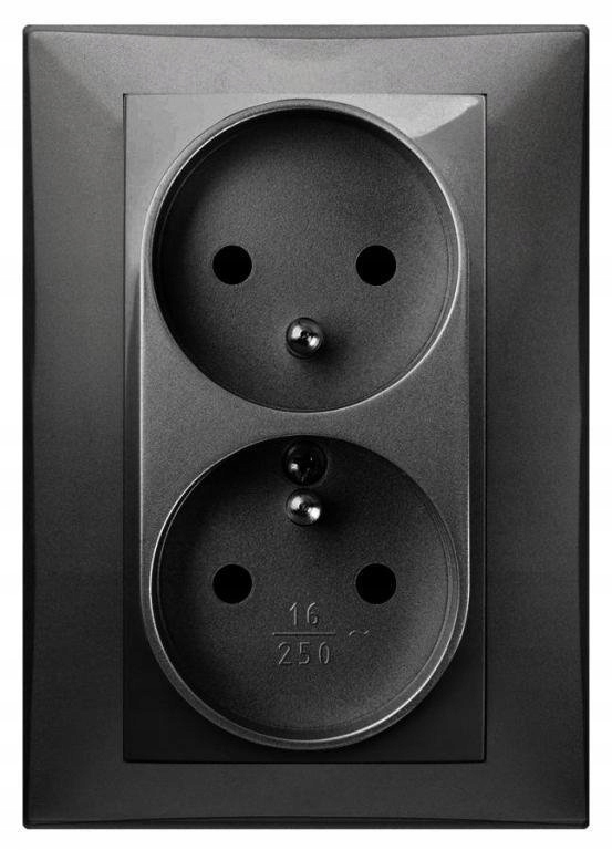 SANTRA Prise 2x2P+T monolithe avec cadre saillie noir 4135-09