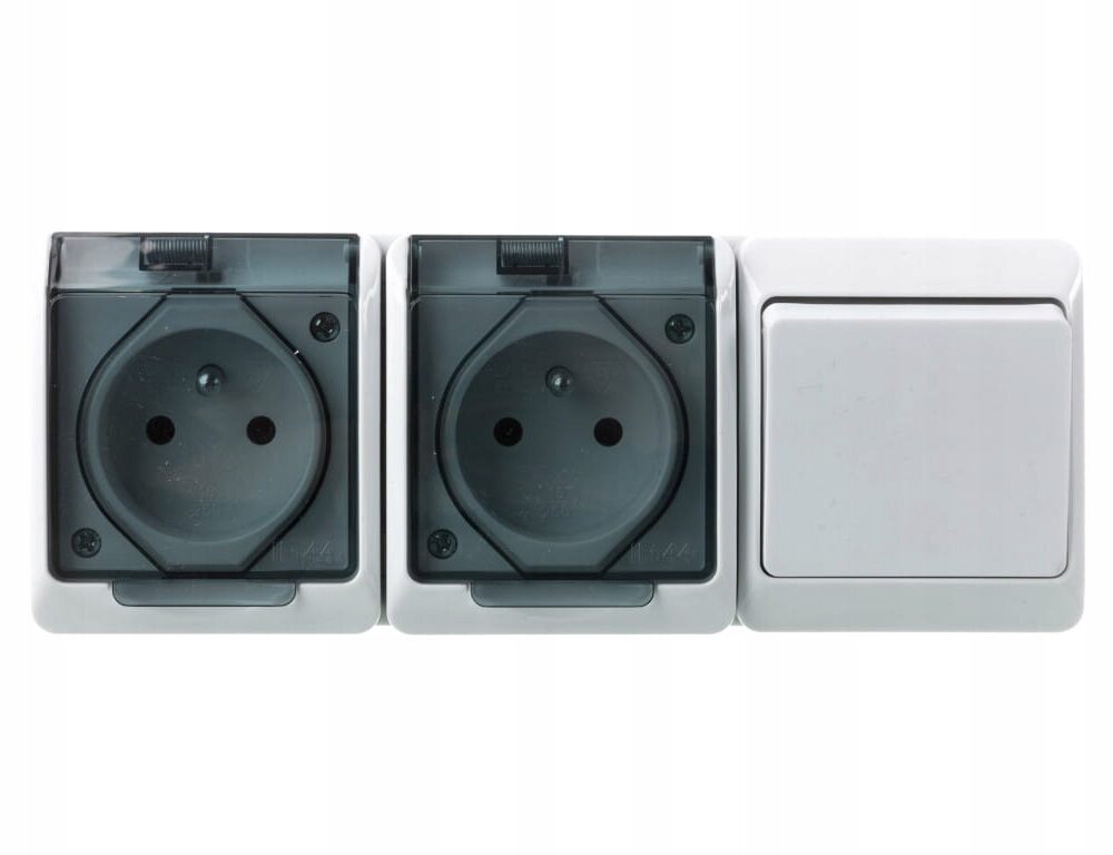 Prise double 0327-21 interrupteur 1-pôle blanc fumé IP44 HERMES
