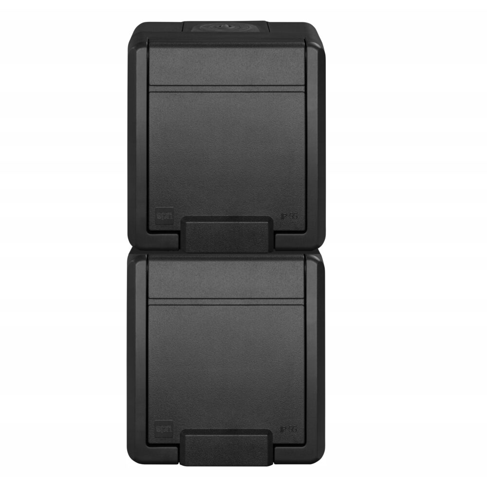 Prise électrique double étanche Elektro-Plast Nasielsk grise IP55