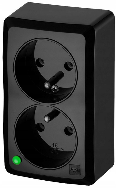 Prise murale double apparente avec/sans Berg noire 3743-09