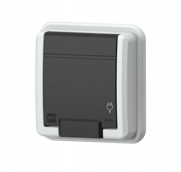 Prise de courant encastrée simple AQUANT 2K avec terre 2P+Z IP55 – couleur gris