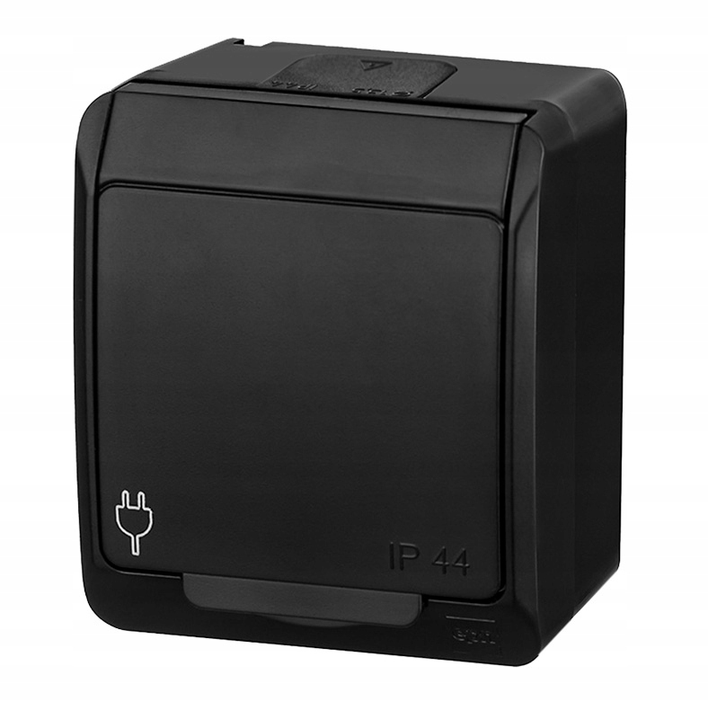 Hermes Prise étanche de surface simple avec clapet IP44 noir de/vers