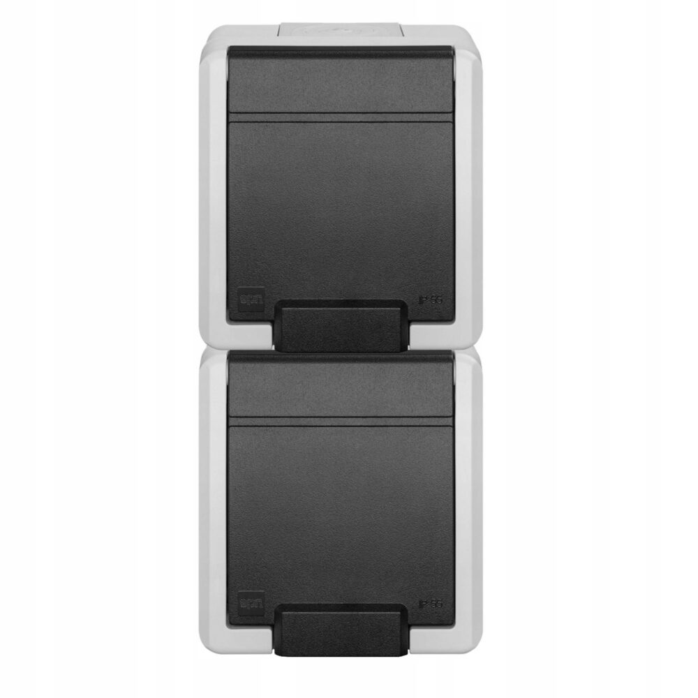 AQUANT 2K prise murale double avec terre 2x2P+Z vertical IP55 gris