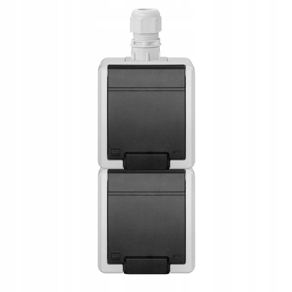 AQUANT 2K prise murale double avec terre 2x2P+Z vertical IP65 gris