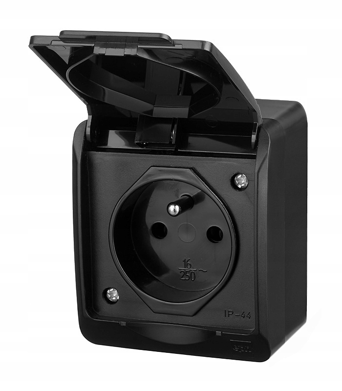 Hermes Prise étanche de surface simple avec clapet IP44 noir de/vers