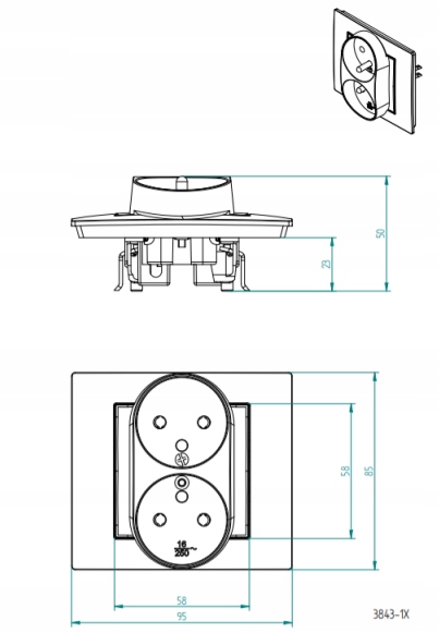 Prise murale noire Elektro-Plast 3843-19