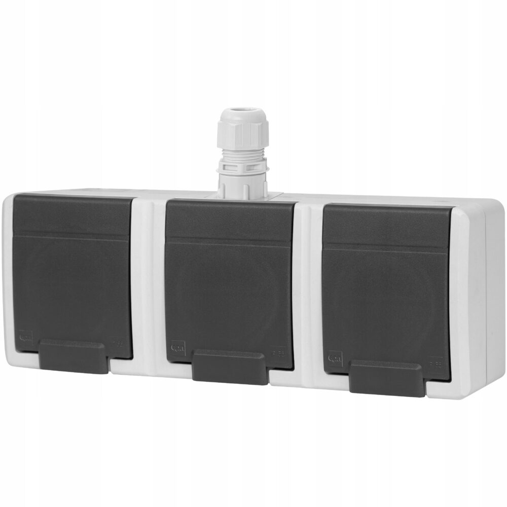 AQUANT 2K prise de courant triple encastrée avec mise à la terre 3x2P+Z IP65 gris