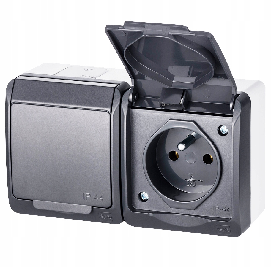 Prise électrique Elektro-Plast Hermes 2 pcs. grise étanche 0322-07