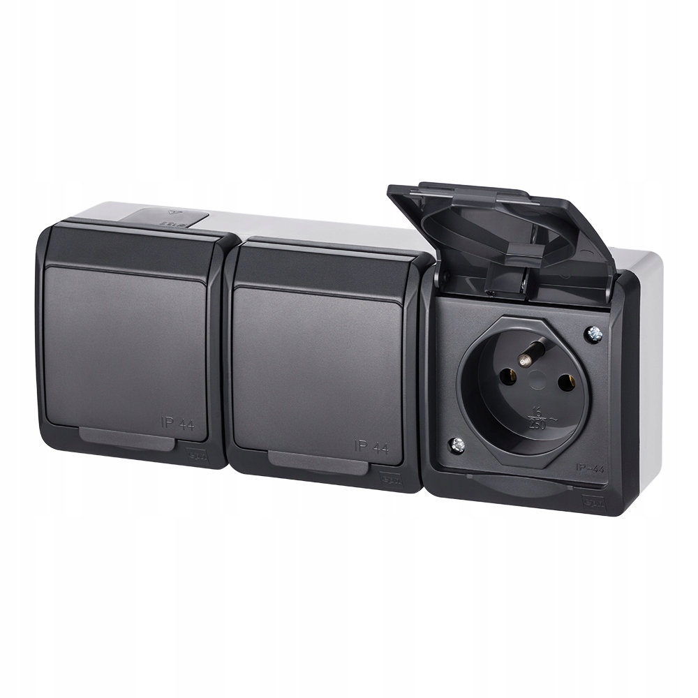 Prise murale Elektro-Plast Nasielsk 3 pcs grise IP44