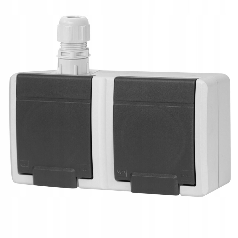AQUANT 2K prise murale double avec terre 2x2P+Z IP65 gris