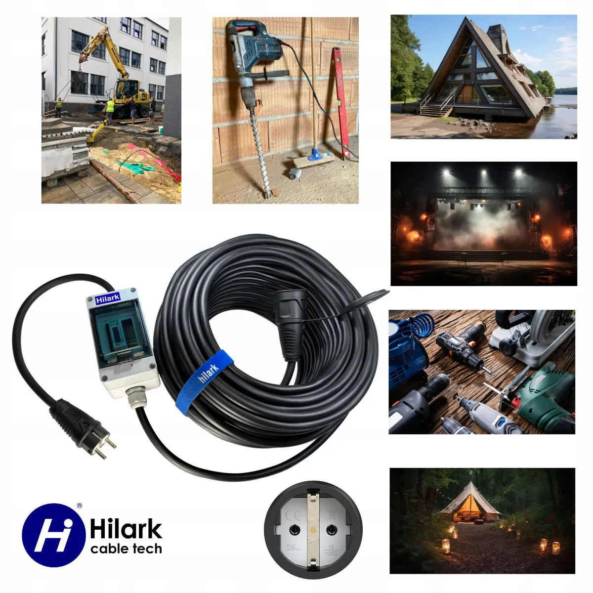 Rallonge électrique en caoutchouc résistante SCHUKO avec compteur H07RN-F 3G2,5 5m – Image 3